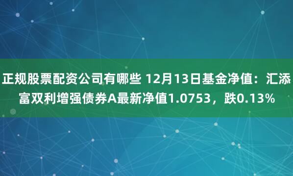 正规股票配资公司有哪些 12月13日基金净值：汇添富双利增强债券A最新净值1.0753，跌0.13%